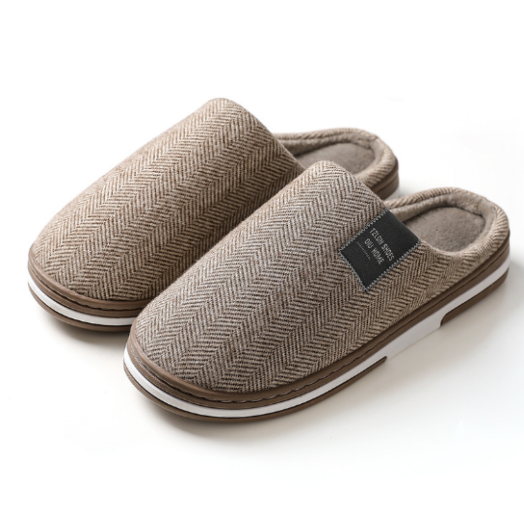 Benedikta | Damen Herringbone Hausschuhe Pantoffeln - Beige - Image 1