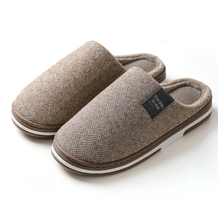 Benedikta | Damen Herringbone Hausschuhe Pantoffeln - Beige - Image 1