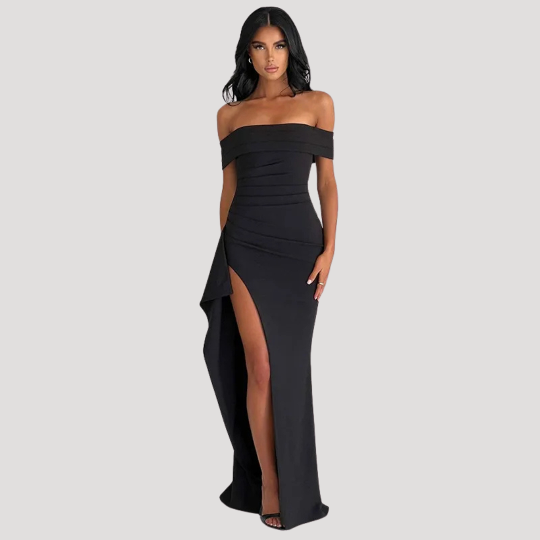 Benedikta | Damen Off Shoulder Elegantes Maxikleid - Black - Image 1