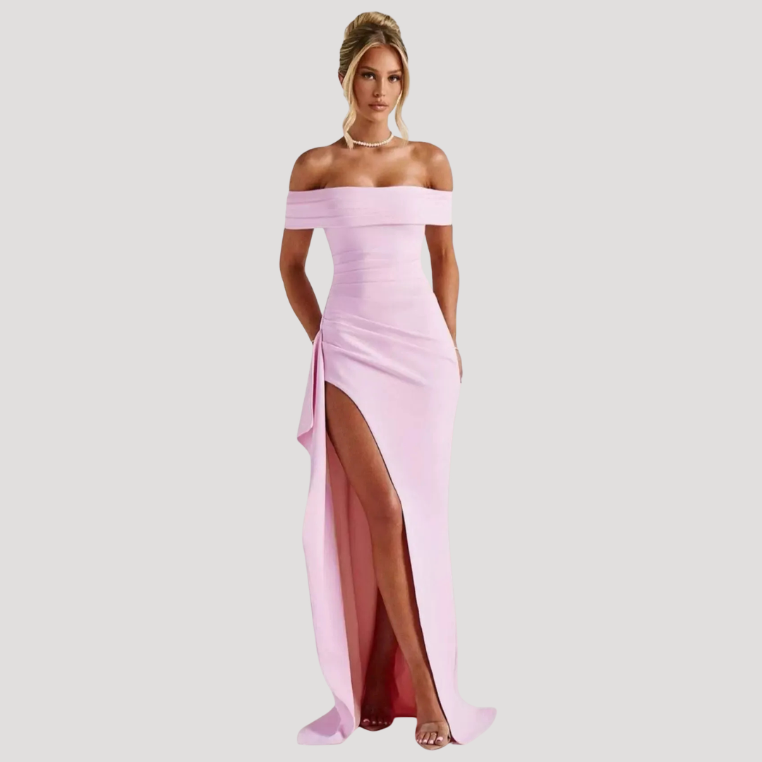 Benedikta | Damen Off Shoulder Elegantes Maxikleid - Black - Image 2