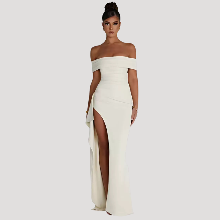 Benedikta | Damen Off Shoulder Elegantes Maxikleid - Black - Image 3