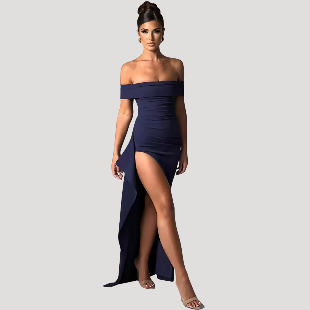 Benedikta | Damen Off Shoulder Elegantes Maxikleid - Black - Image 4
