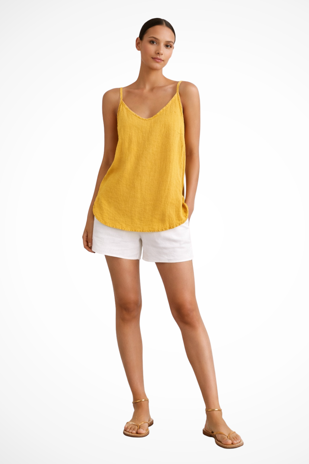 Benedikte | Damen V-Ausschnitt Spaghettiträger Top - White - Image 3