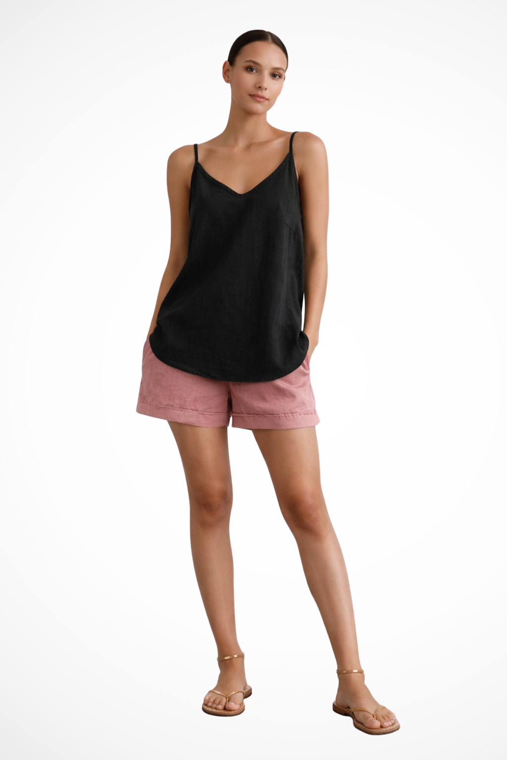 Benedikte | Damen V-Ausschnitt Spaghettiträger Top - White - Image 5