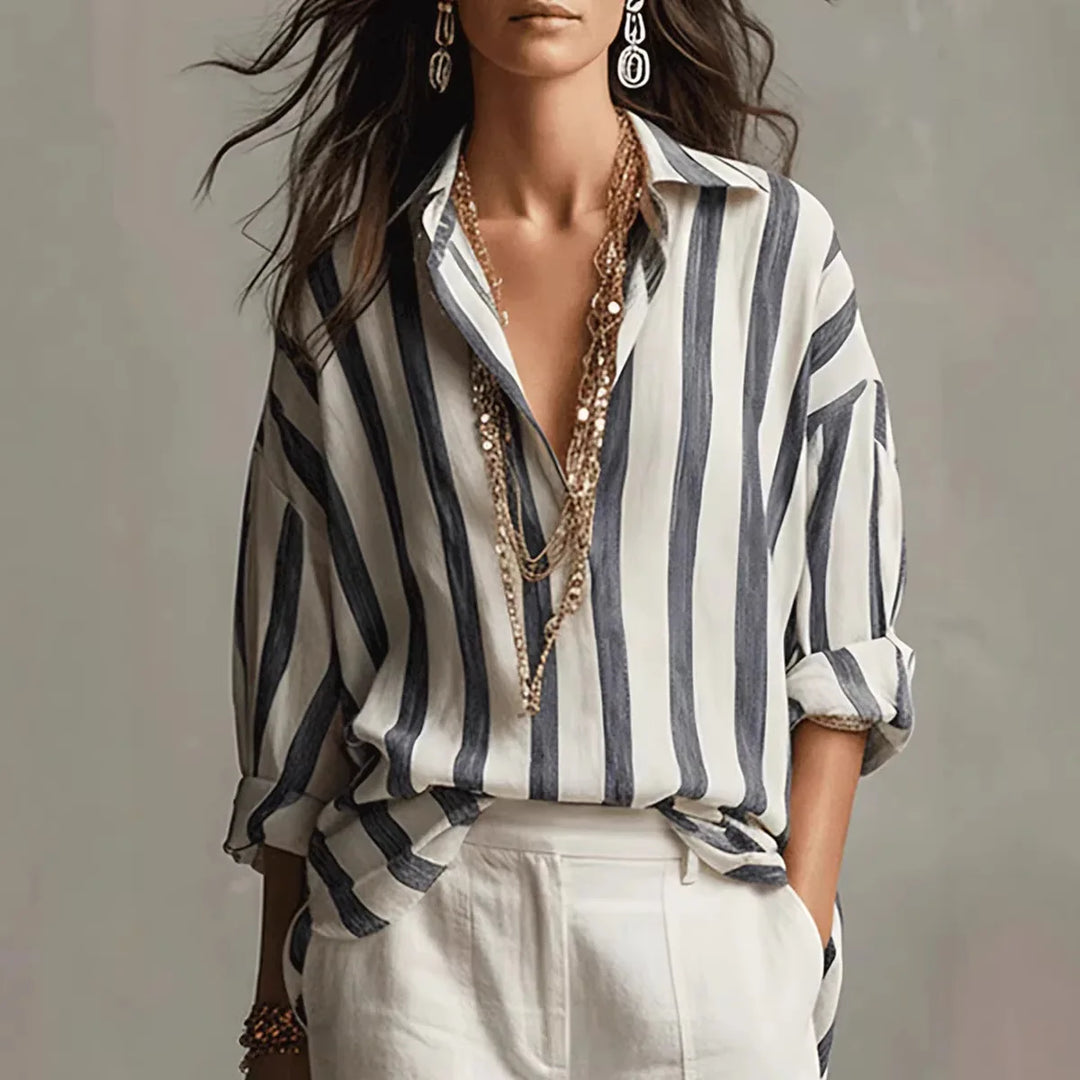 Berenice | Damen Gestreiftes Oversized Hemd Lange Ärmel - Striped - Image 1