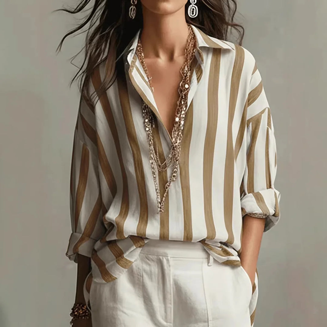 Berenice | Damen Gestreiftes Oversized Hemd Lange Ärmel - Striped - Image 2