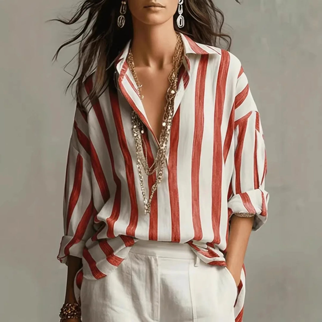 Berenice | Damen Gestreiftes Oversized Hemd Lange Ärmel - Striped - Image 3