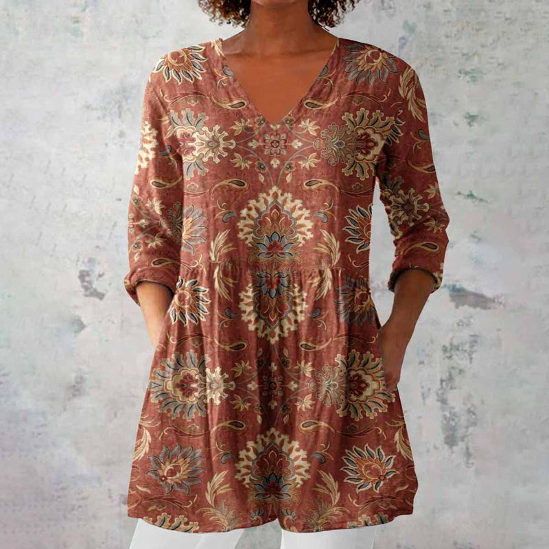 Bernadette | Damen V-Ausschnitt Tunika Bluse - Image 2