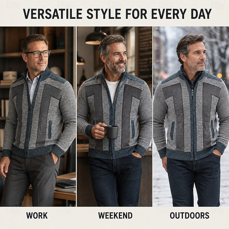 Bertold | Herren Strickjacke Reißverschluss Colorblock - Grey - Image 2