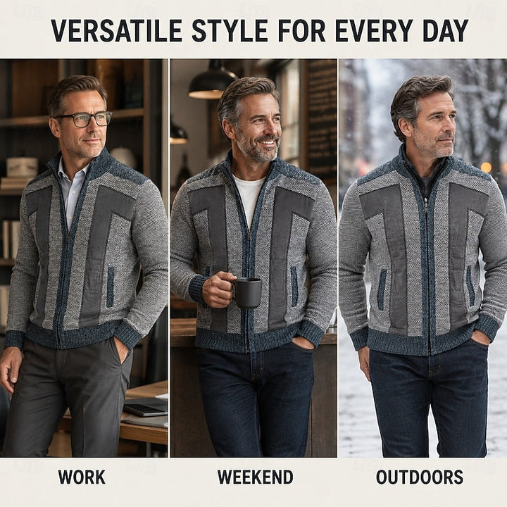 Bertold | Herren Strickjacke Reißverschluss Colorblock - Grey - Image 2