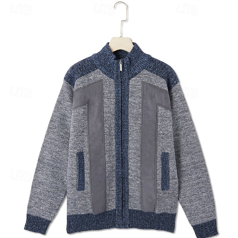 Bertold | Herren Strickjacke Reißverschluss Colorblock - Grey - Image 7