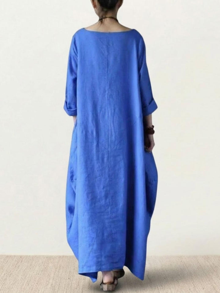 Clea | Damen Boho Maxikleid Oversized Fledermausärmel Unifarbe