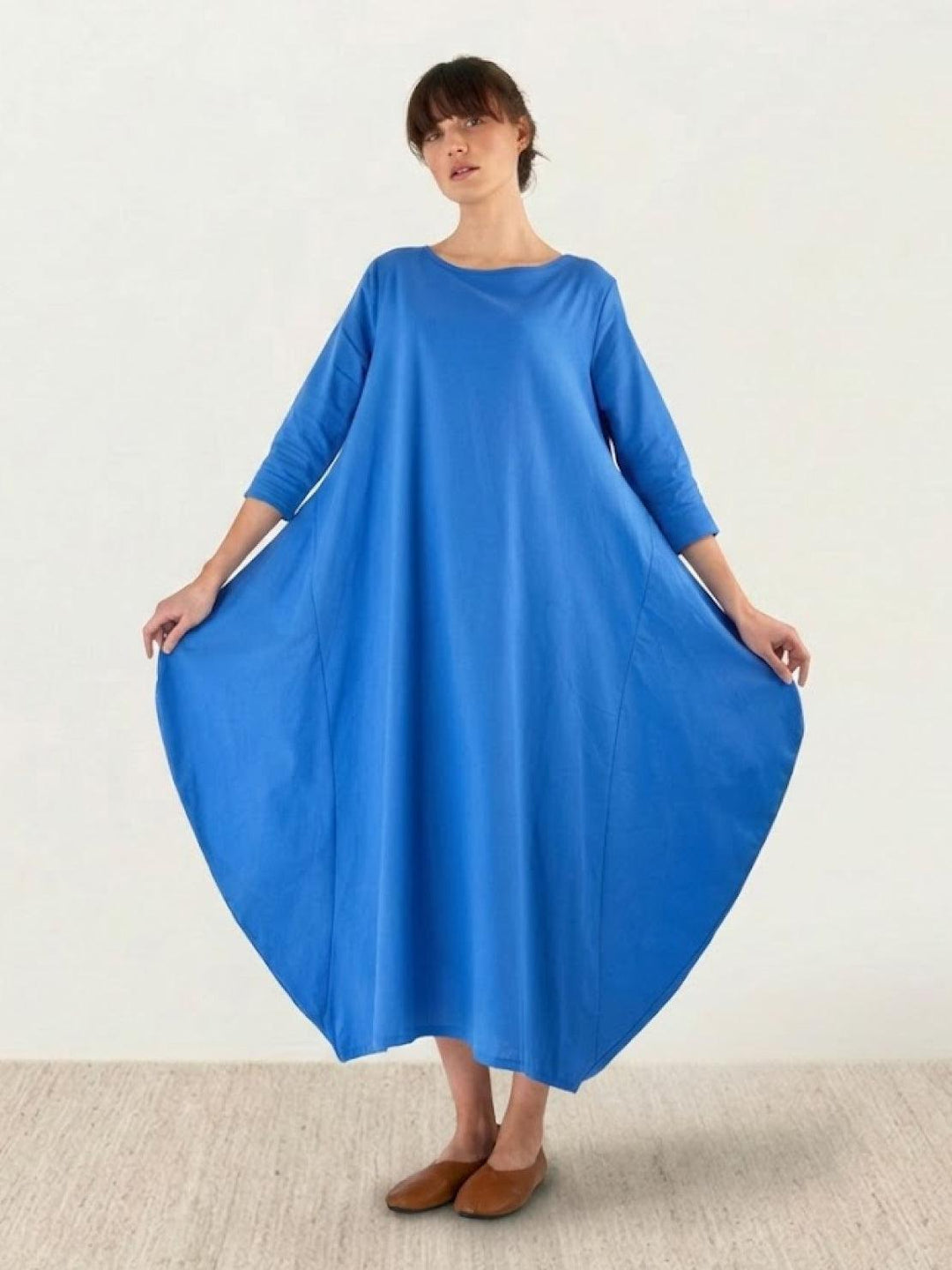 Clea | Damen Boho Maxikleid Oversized Fledermausärmel Unifarbe