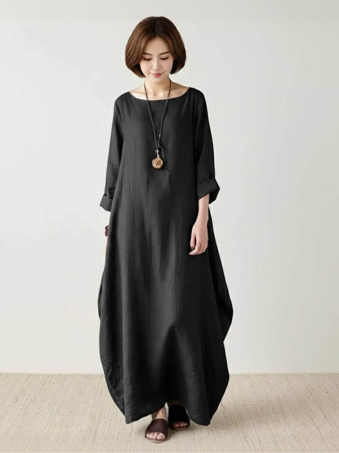 Clea | Damen Boho Maxikleid Oversized Fledermausärmel Unifarbe