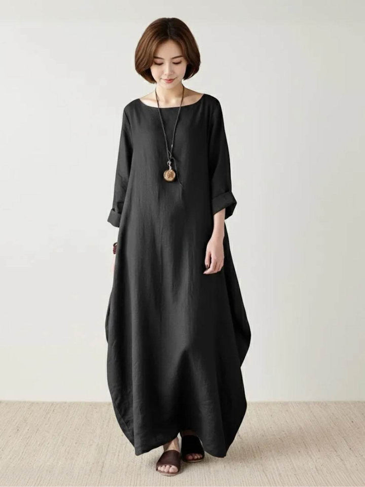 Clea | Damen Boho Maxikleid Oversized Fledermausärmel Unifarbe