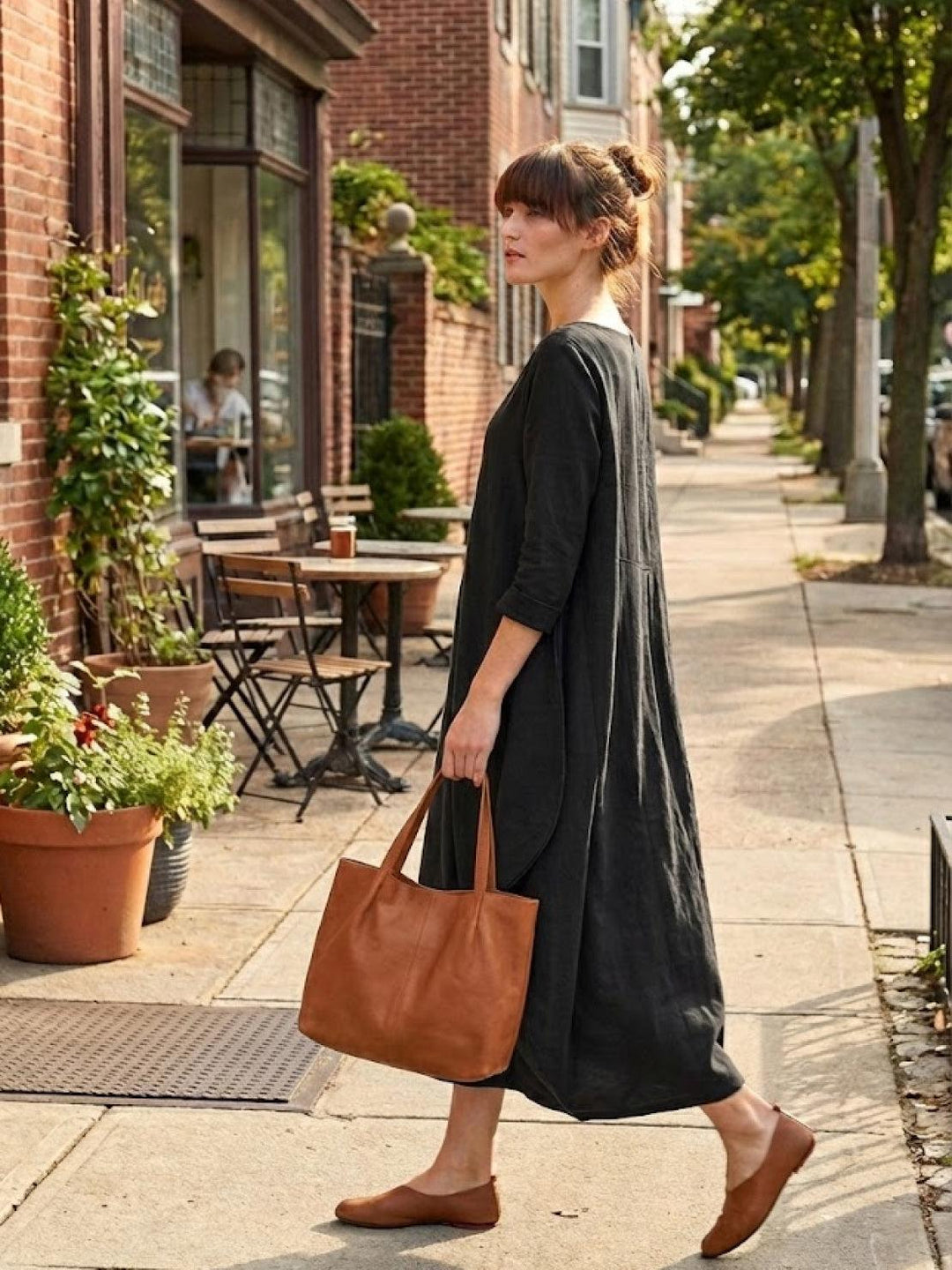 Clea | Damen Boho Maxikleid Oversized Fledermausärmel Unifarbe