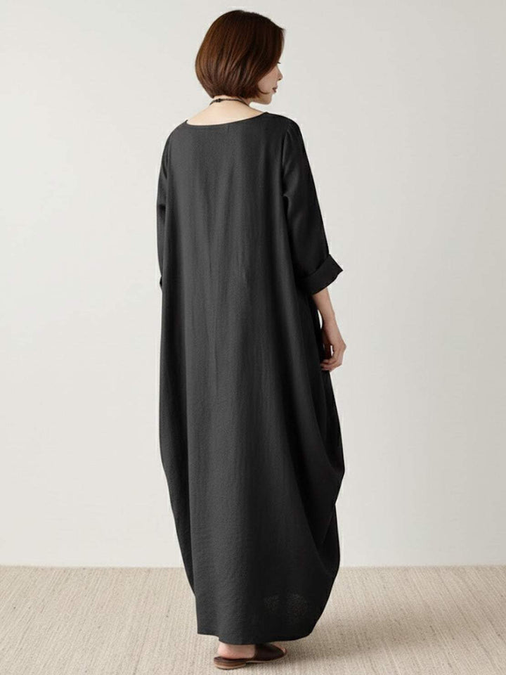 Clea | Damen Boho Maxikleid Oversized Fledermausärmel Unifarbe