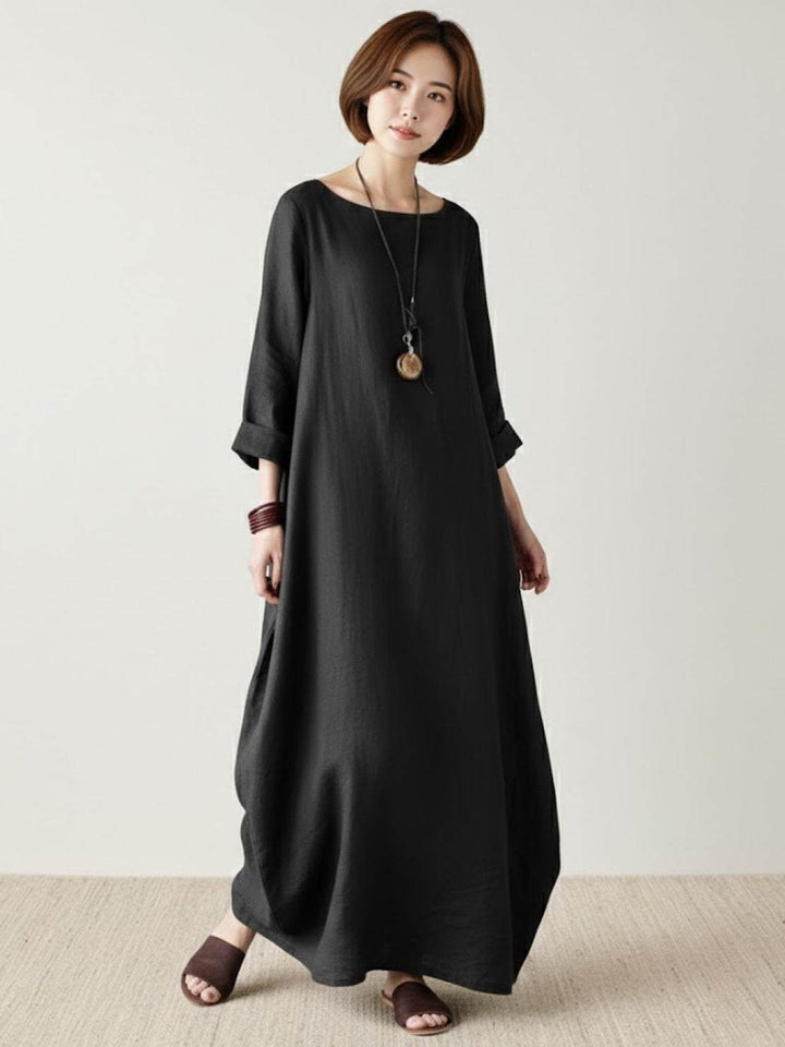 Clea | Damen Boho Maxikleid Oversized Fledermausärmel Unifarbe