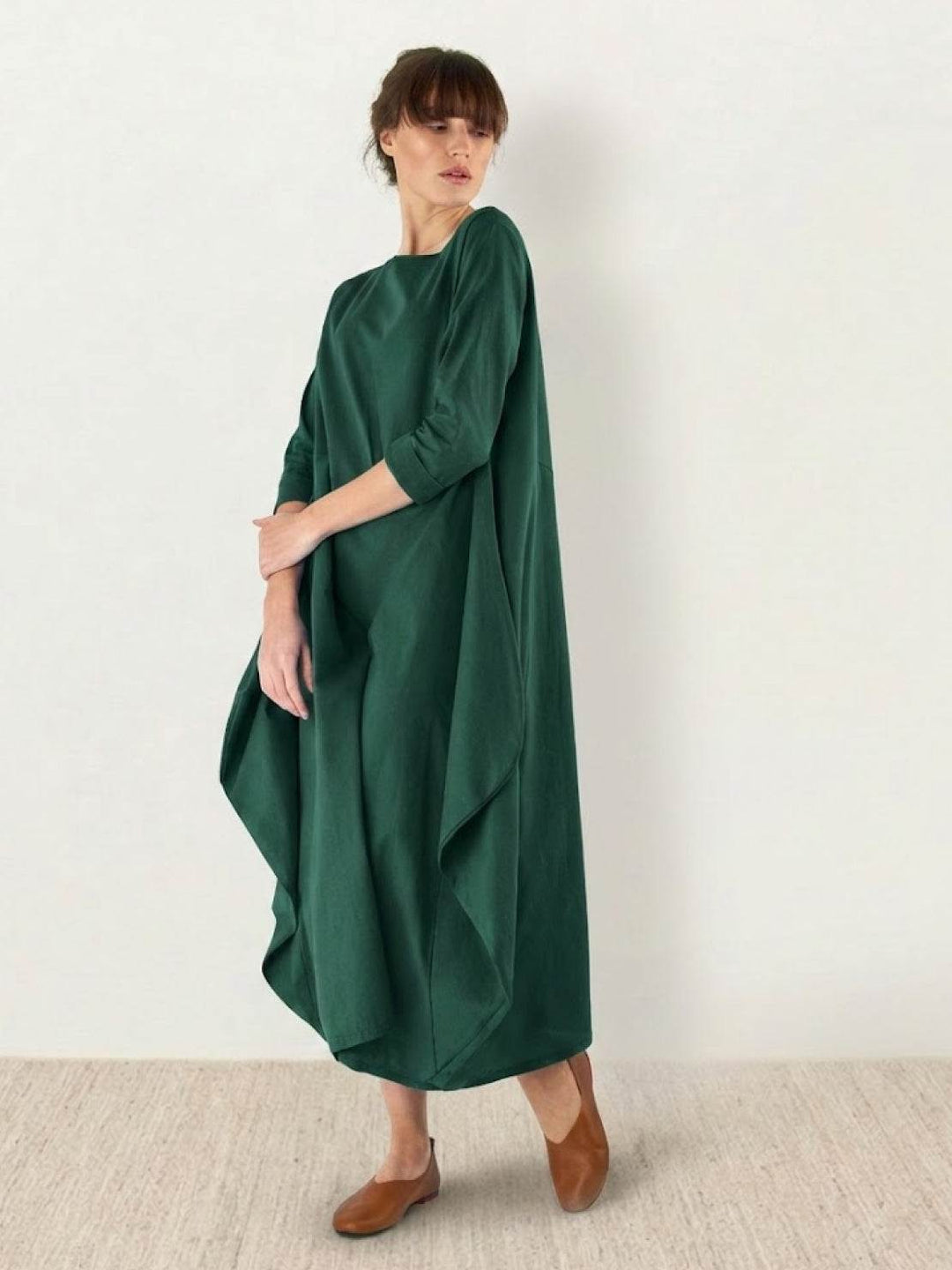 Clea | Damen Boho Maxikleid Oversized Fledermausärmel Unifarbe