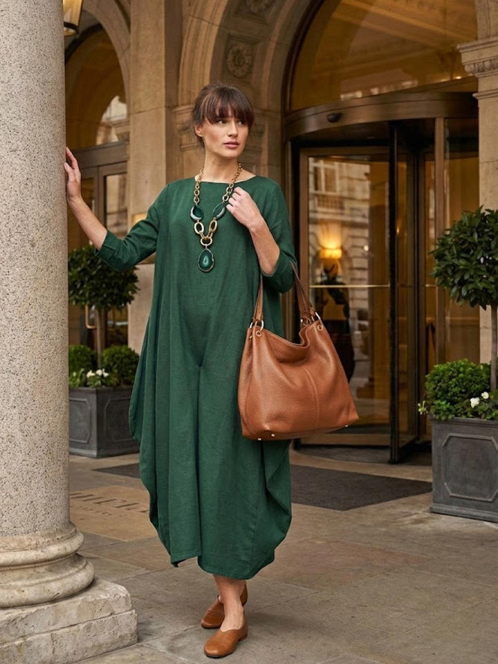 Clea | Damen Boho Maxikleid Oversized Fledermausärmel Unifarbe