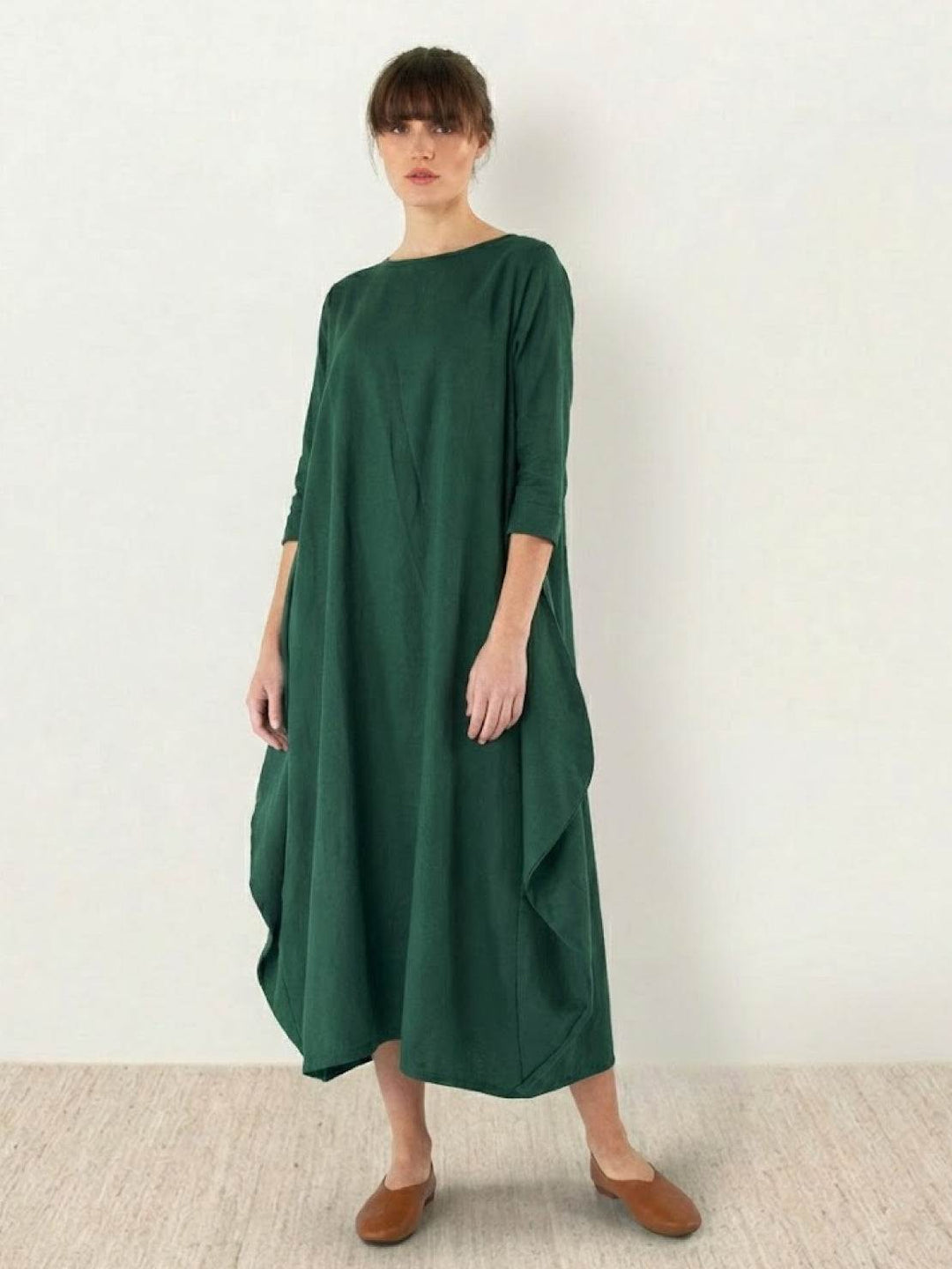 Clea | Damen Boho Maxikleid Oversized Fledermausärmel Unifarbe
