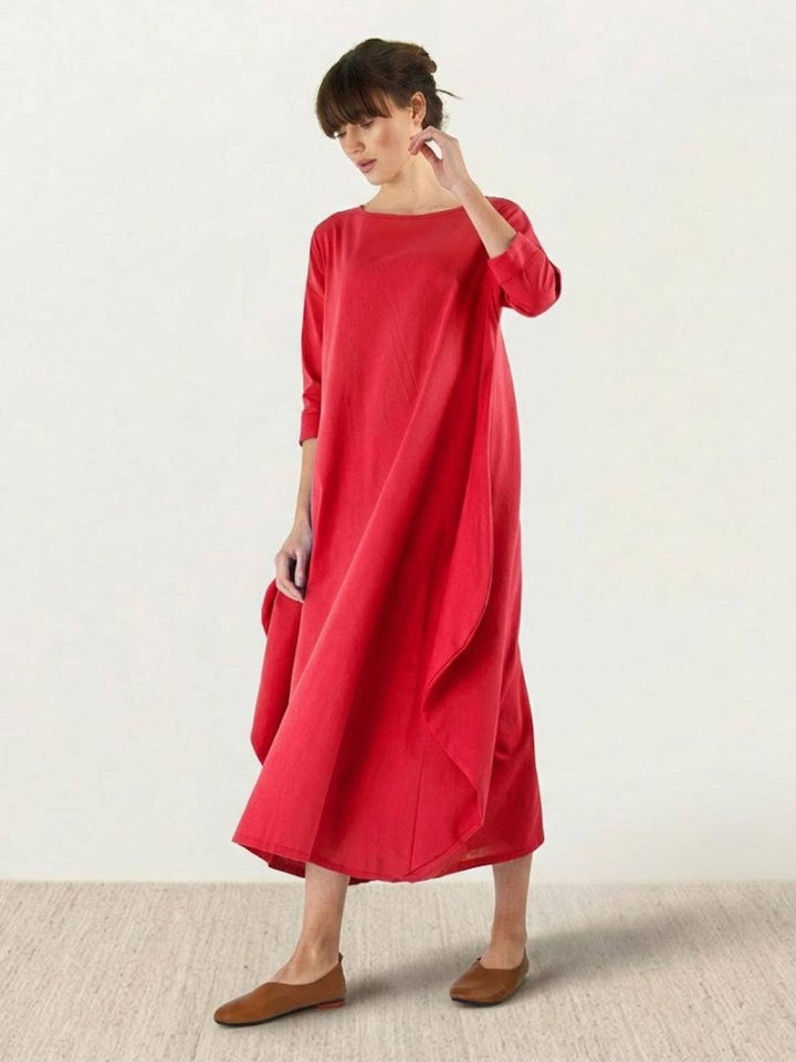 Clea | Damen Boho Maxikleid Oversized Fledermausärmel Unifarbe