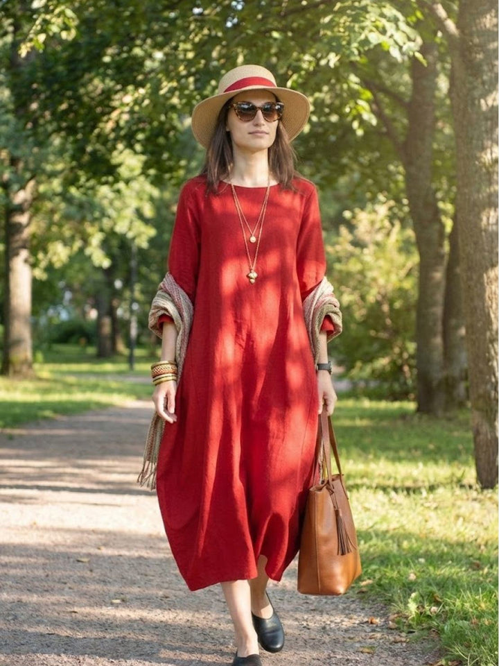 Clea | Damen Boho Maxikleid Oversized Fledermausärmel Unifarbe