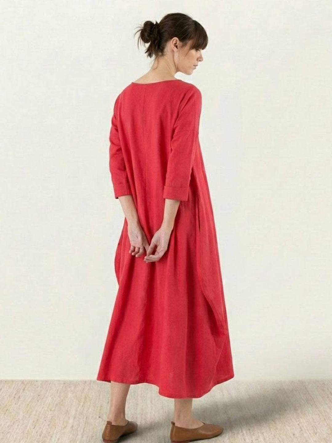 Clea | Damen Boho Maxikleid Oversized Fledermausärmel Unifarbe
