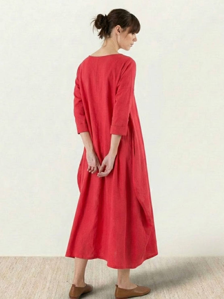 Clea | Damen Boho Maxikleid Oversized Fledermausärmel Unifarbe