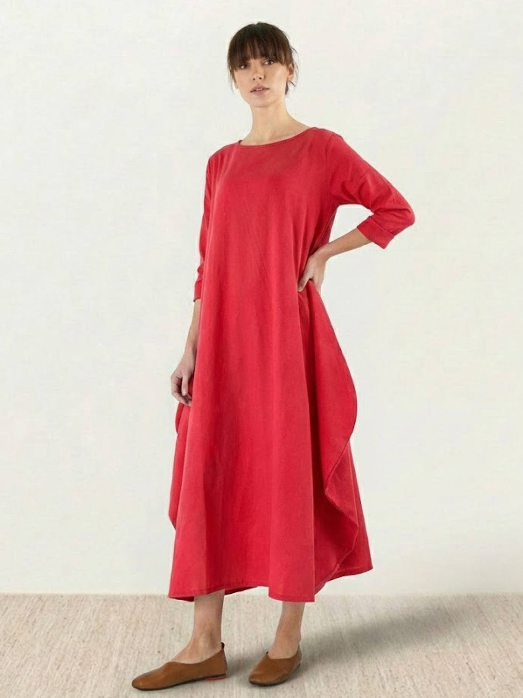 Clea | Damen Boho Maxikleid Oversized Fledermausärmel Unifarbe