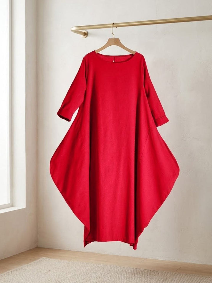 Clea | Damen Boho Maxikleid Oversized Fledermausärmel Unifarbe