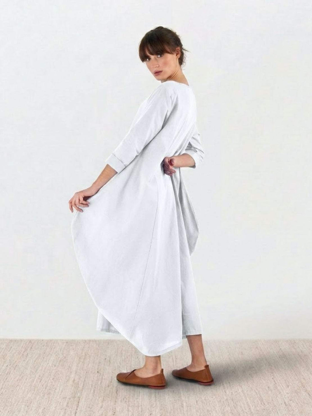 Clea | Damen Boho Maxikleid Oversized Fledermausärmel Unifarbe