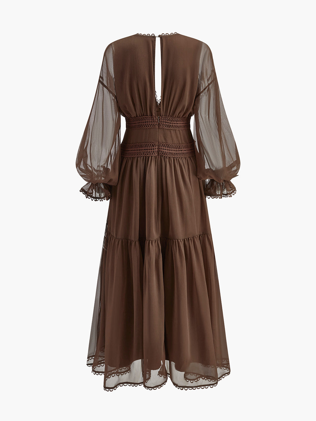 Sienna | Damen Boho Maxikleid Chiffon, V-Ausschnitt Langarm mit Spitze