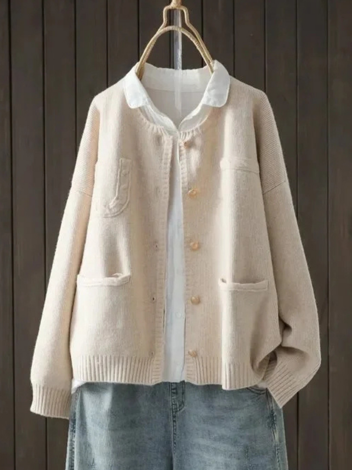 Borghild | Damen Strickjacke Relaxed Fit mit Knöpfen - Cream - Image 1