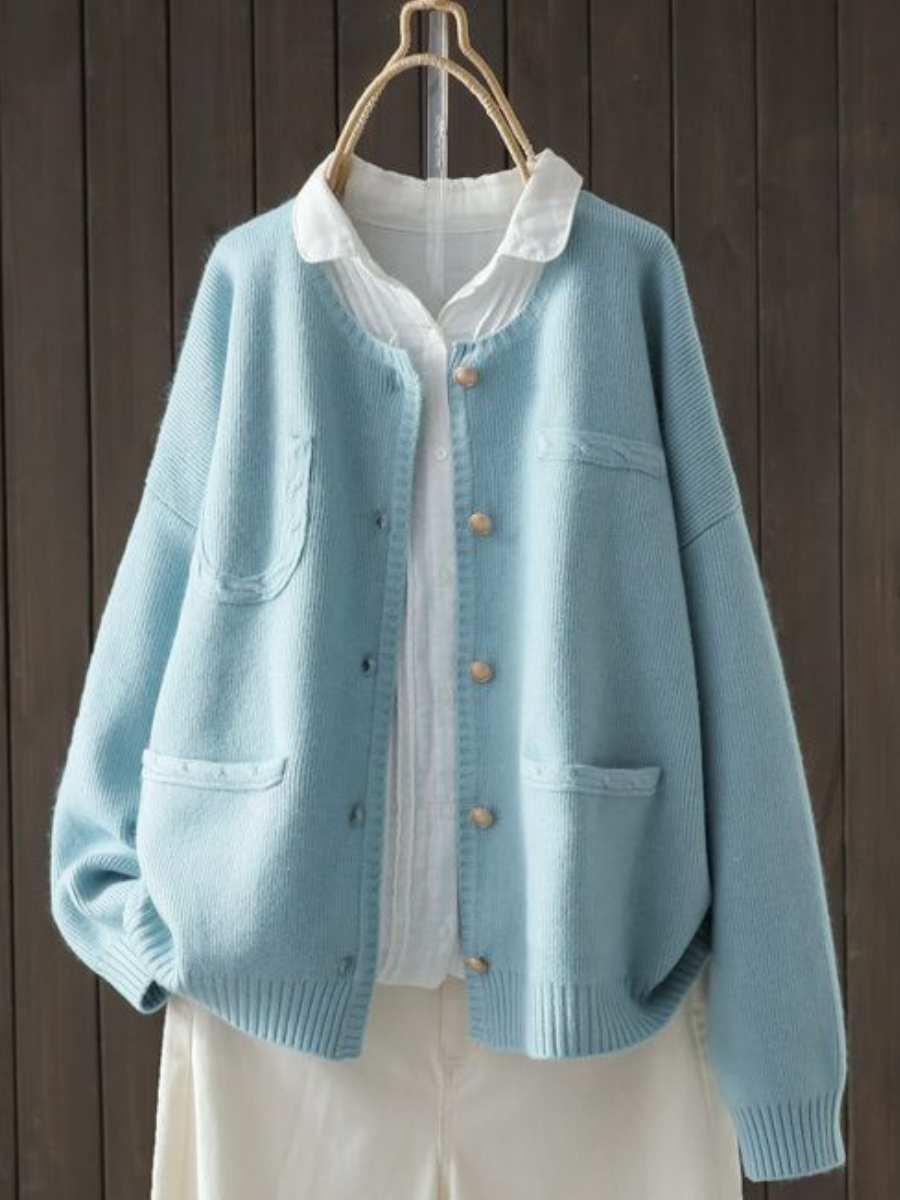 Borghild | Damen Strickjacke Relaxed Fit mit Knöpfen - Cream - Image 2