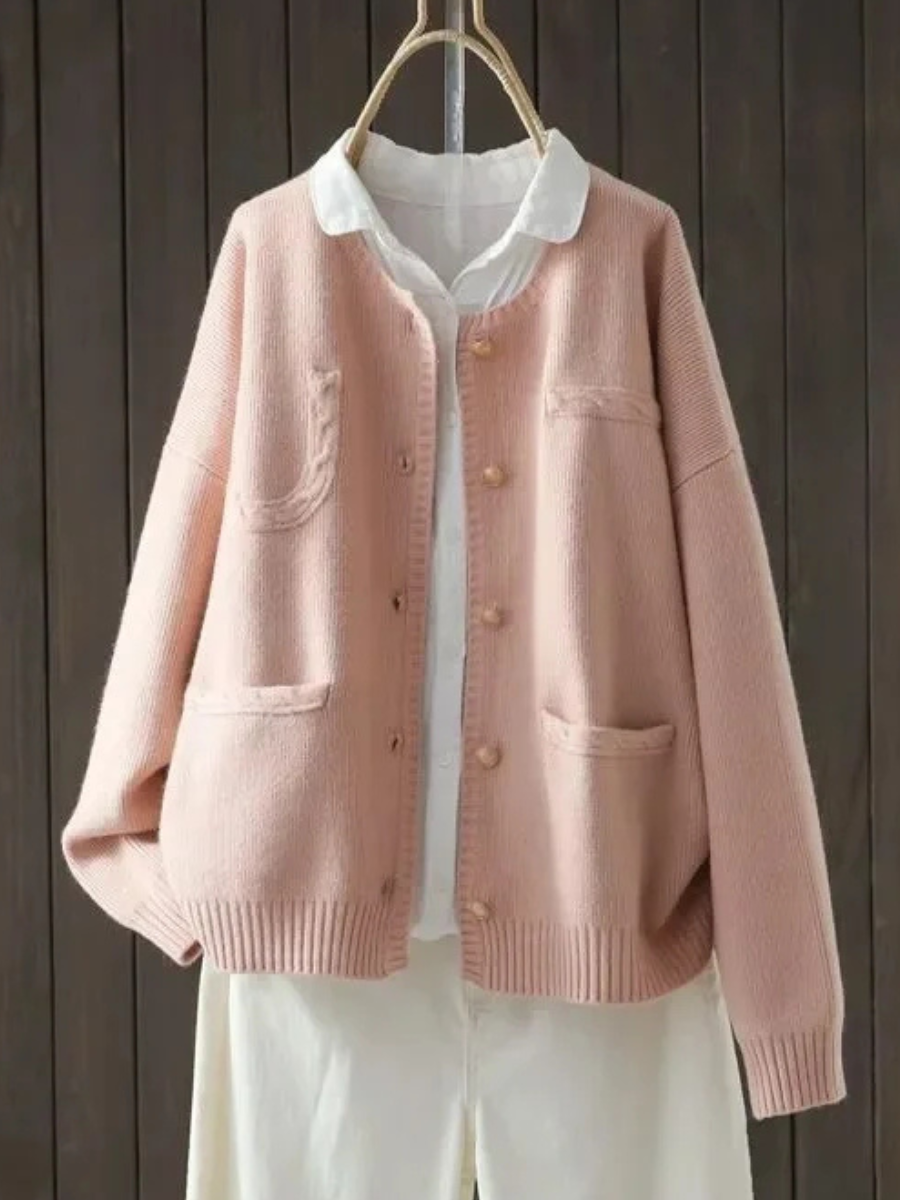 Borghild | Damen Strickjacke Relaxed Fit mit Knöpfen - Cream - Image 3