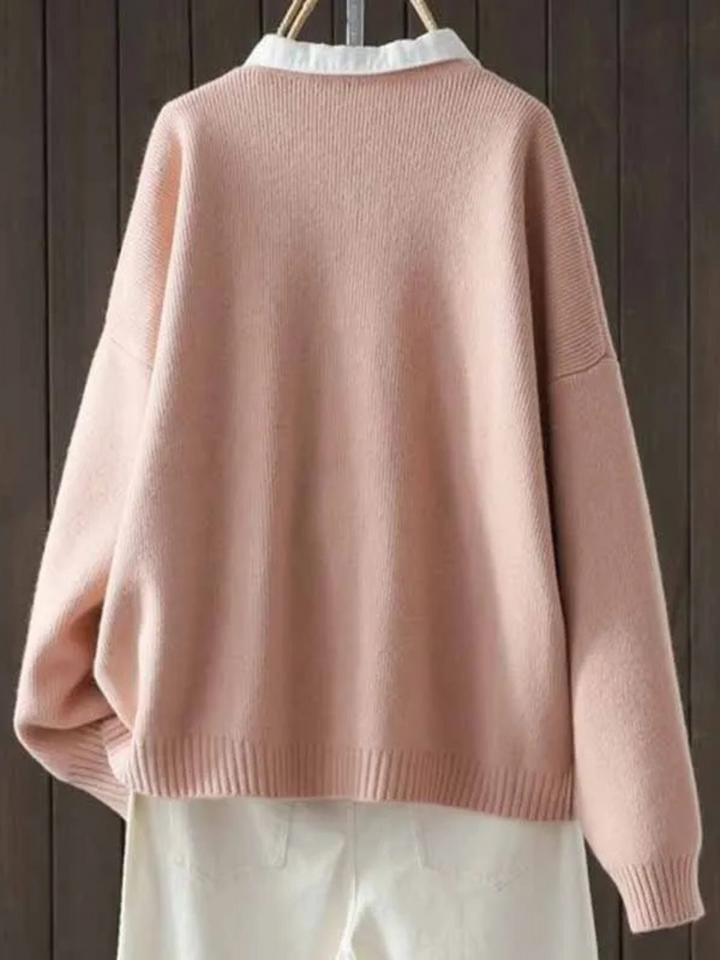 Borghild | Damen Strickjacke Relaxed Fit mit Knöpfen - Cream - Image 4