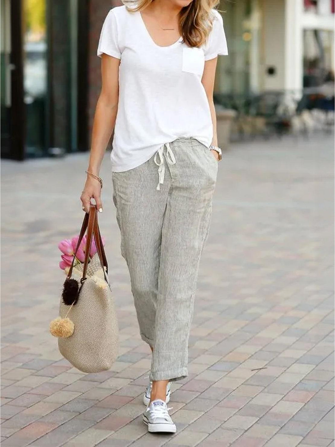 Nava | Damen hose Straight Leg Kordelzug Knöchellang