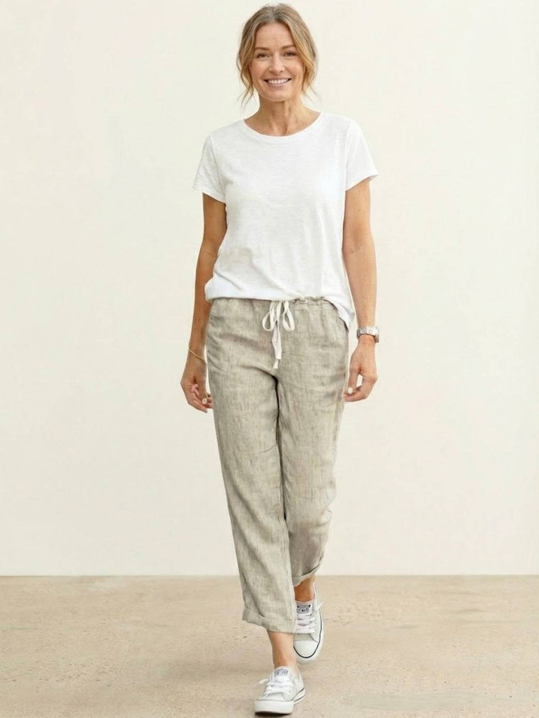 Nava | Damen hose Straight Leg Kordelzug Knöchellang