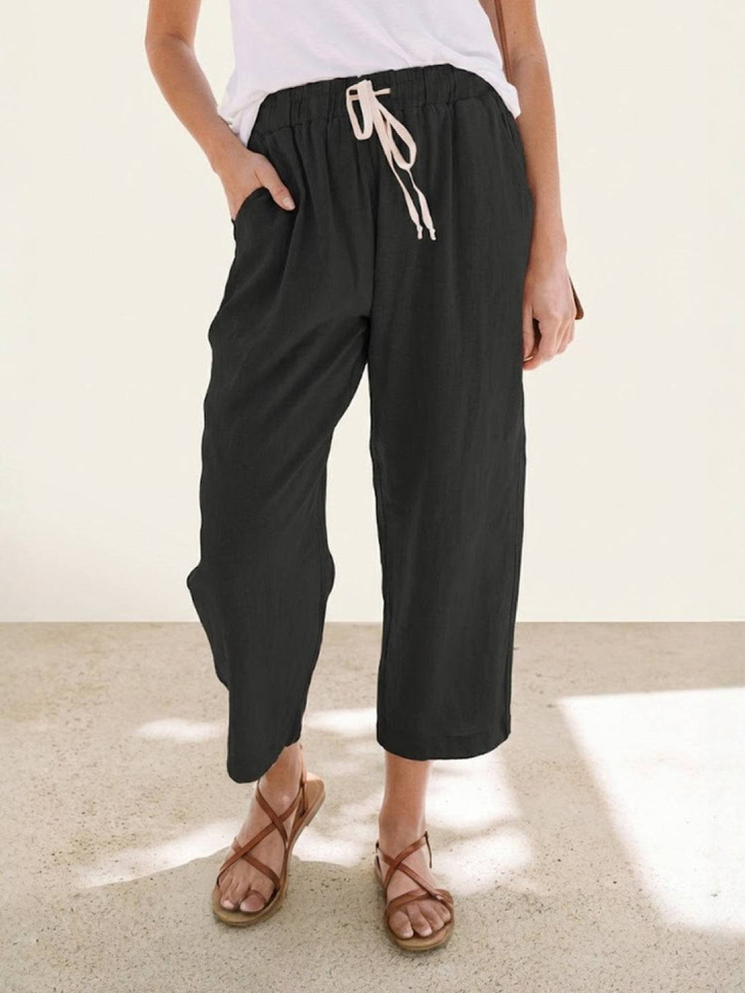 Nava | Damen hose Straight Leg Kordelzug Knöchellang