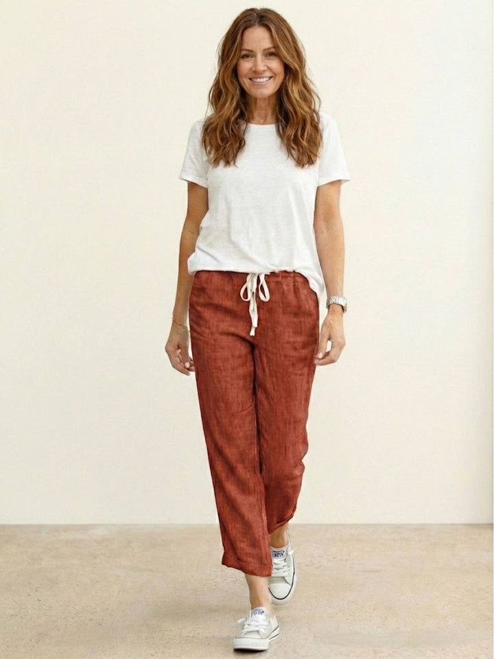 Nava | Damen hose Straight Leg Kordelzug Knöchellang