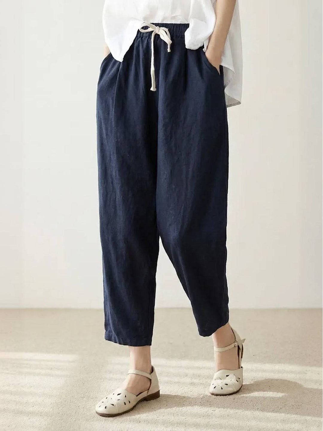 Nava | Damen hose Straight Leg Kordelzug Knöchellang