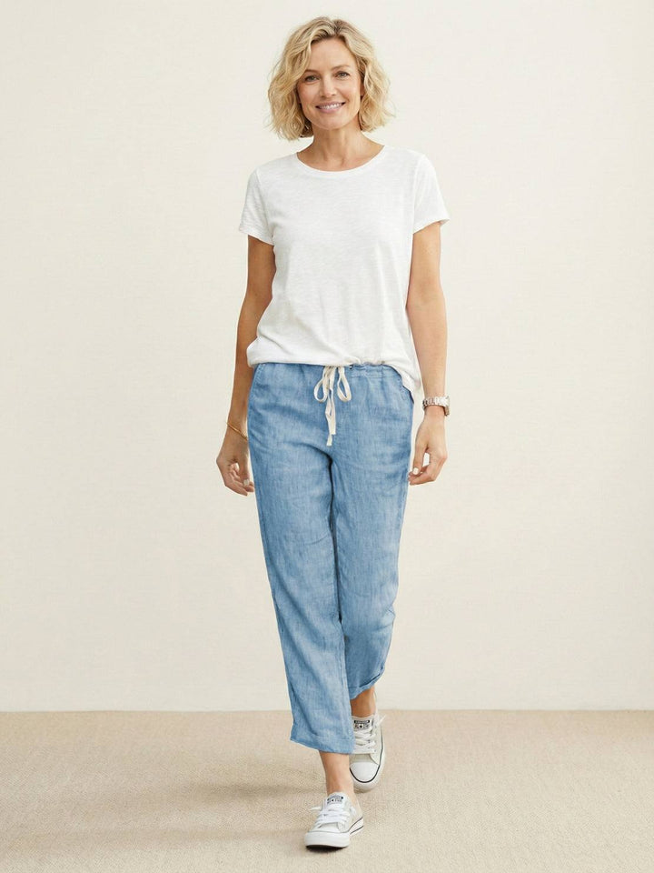 Nava | Damen hose Straight Leg Kordelzug Knöchellang