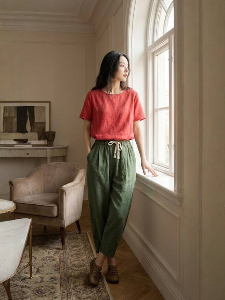 Nava | Damen hose Straight Leg Kordelzug Knöchellang