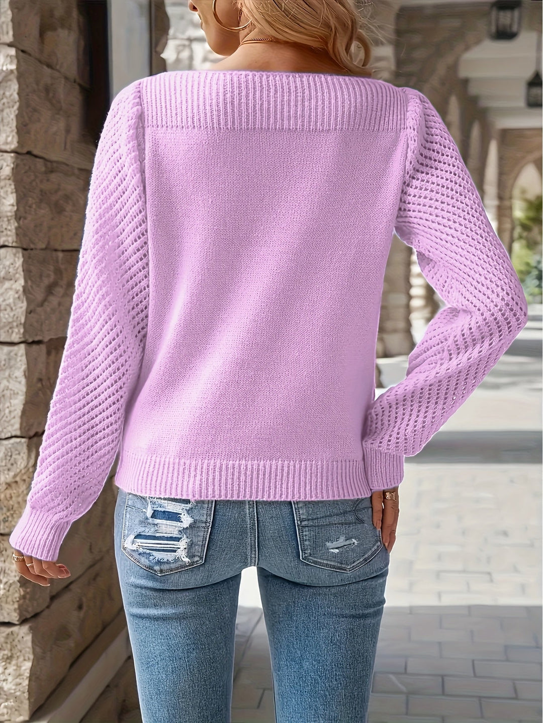 Bregmara | Damen Strickpullover mit Ajour-Ärmeln - Light Blue - Image 9