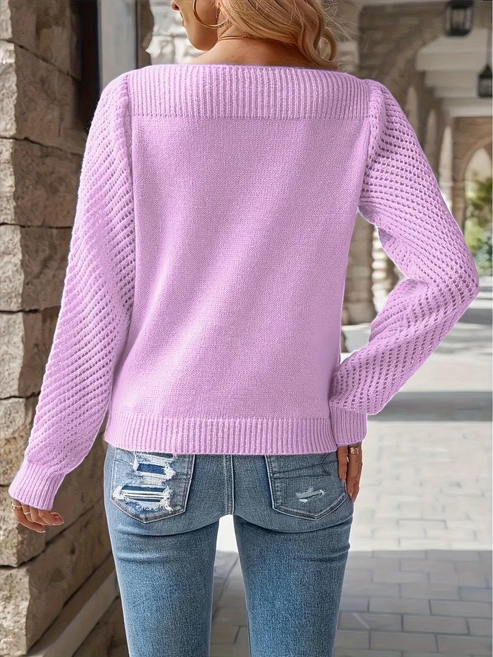 Bregmara | Damen Strickpullover mit Ajour-Ärmeln - Light Blue - Image 9