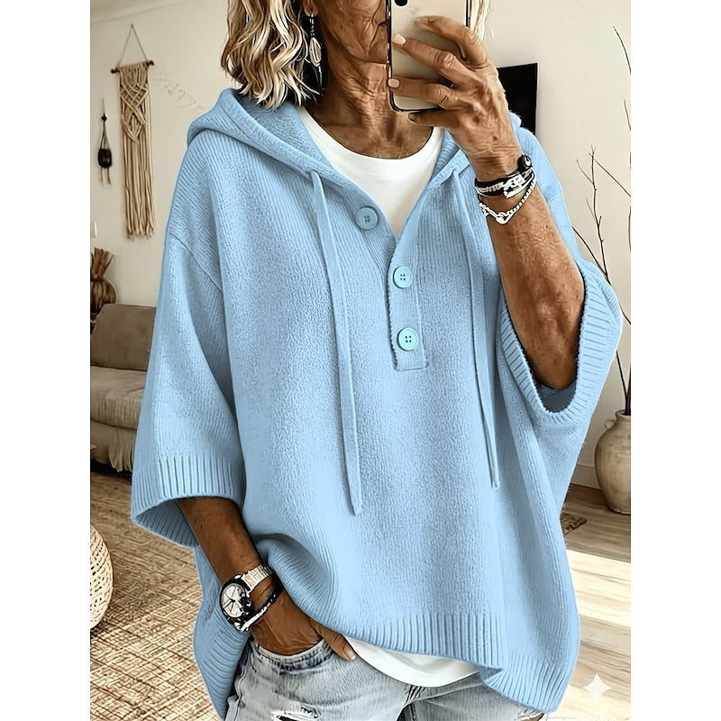Bregunde | Damen Kapuzenpullover Strickpullover Oversize - Light Blue - Image 1