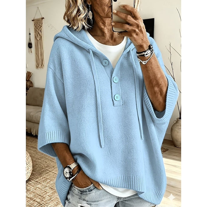 Bregunde | Damen Kapuzenpullover Strickpullover Oversize - Light Blue - Image 1