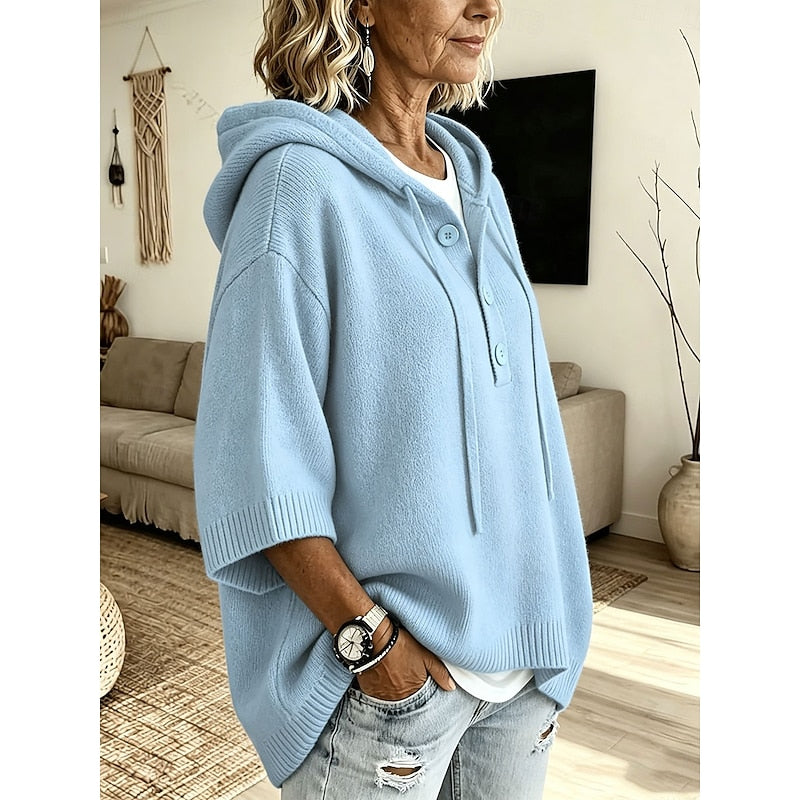 Bregunde | Damen Kapuzenpullover Strickpullover Oversize - Light Blue - Image 2