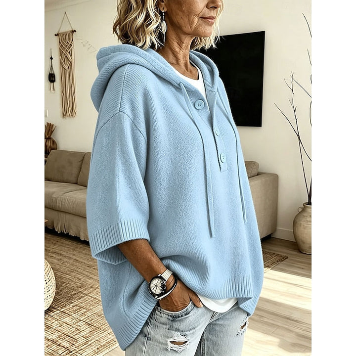 Bregunde | Damen Kapuzenpullover Strickpullover Oversize - Light Blue - Image 2
